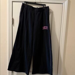Nike Black Extra Wide Leg Sweatpants with Pink Logo & Side Trim
